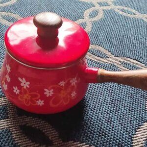 Vintage NOS Atomic Stovetop pot Saucepan Red Flowers MCM